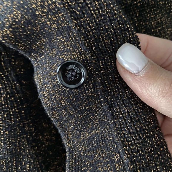 WILFRED SILK CASHMERE CARDIGAN METALLIC BROWN GOLD HOLIDAY QUIET LUXURY ARITZIA - Picture 4 of 7